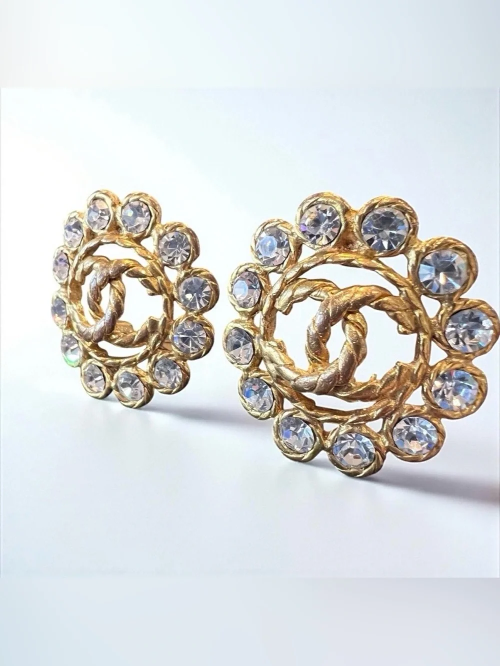 CHANEL Gold-tone Crystal CC Statement Clip-On Earrings
